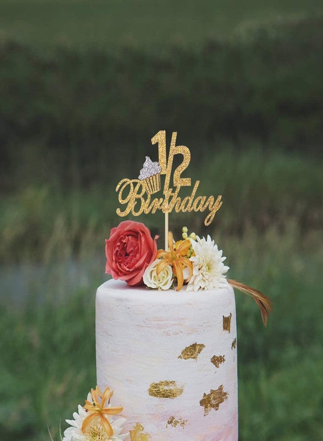 فيستيكو زينة كعكة عيد الميلاد النصفية اللامعة من فيستيكو® لحفلة عيد ميلاد الطفل نصف السنة، 6 أشهر، عيد الميلاد الأول، زينة حفلات الذكرى السنوية النصفية (ذهبي وفضي) - Image 4